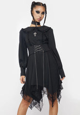 Collared Lace Hem Corset Mini Dress