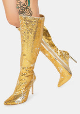 Red Carpet Walk Sequin Knee High Boots