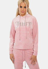 Rose Oversized Big Bling Velour Hoodie
