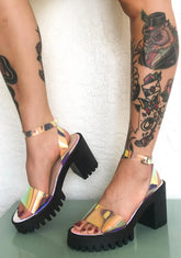 Iridescent Nixie Platform Sandals