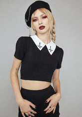 Final Bell Collared Crop Top