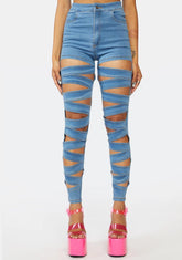 Denim Dripping In Finesse Cutout Skinny Pants