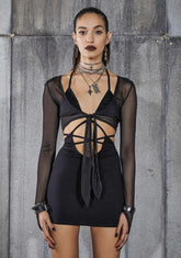 Snare Strappy Mini Dress And Mesh Shrug Set