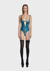 You Little Minx Velvet Teddy - Dark Green