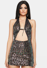 Hit The Club Sequin Halter Dress