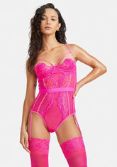 In The Pink Lace & Mesh Garter Teddy
