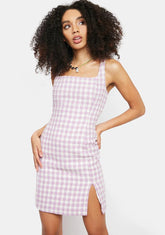 Lilac Houndstooth Print Mini Dress