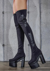 Snare Logo Stretch Thigh High Platform Boots