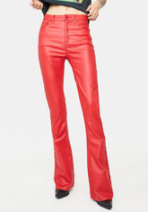 Red Vegan Leather Flare Pants
