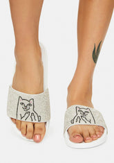 White Rhinestone Lord Nermal Slides