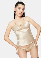 Champagne M Satin Gemstone Lingerie Set