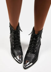 Paranormal Plans Embossed Ankle Boots