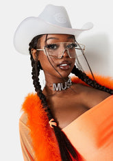 White Trim Light Up Neon Cowboy Hat