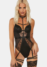 WW x Sammi Black Satin & Lace Wired Harness Bodysuit