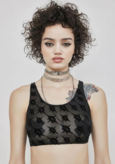 Synth Logo Print Mesh Crop Tank