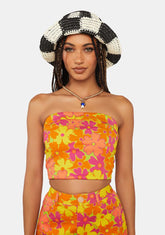 Orange Floral Bustier Crop Top