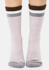 Violet Cable Knit Striped Crew Socks