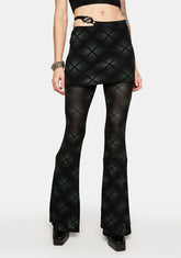 Dark Plaid Perspective Flare Pant Skirt