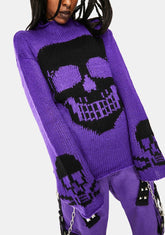 Purple Knit Skull Sweater