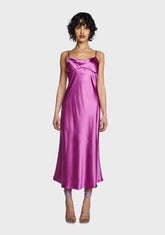 Purple Satin Back Slit Maxi Dress