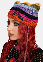 Joy Rainbow Striped Knit Tie Hat