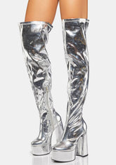Silver Bodie Knee High Boots