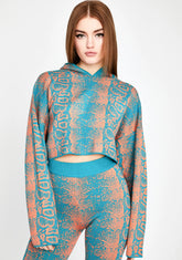 Turquoise Rattle Me Cropped Hoodie