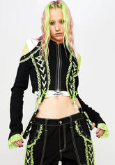 Green Lace Crop Hoodie