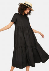 Black Short Sleeve Tiered Maxi Dress