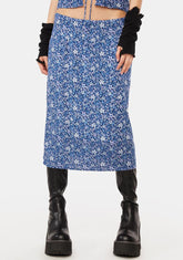 Retro Floral Blue Harriet Midi Skirt