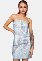 Jewel Trim Mesh Strapless Mini Dress
