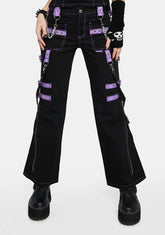 Lavender Buckle Strap And Ring Pants