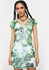 Xray Blurred Daisy Green Mesh Evilia Mini Dress