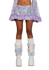 Sequin Faux Fur Trimmed Skirt - Lavender