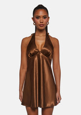 House Party Halter Dress - Brown