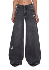 Sinful Attitude Wide Leg Jeans - Dark Grey