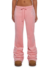 Crown Heritage Cotton Velour Track Pants - Pink