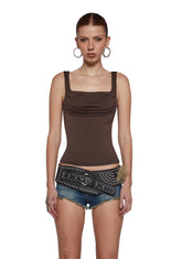 Text Me Ruched Top - Brown