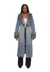 Off Beat Charm Denim Maxi Coat - Light Blue