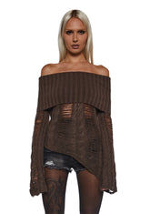 Ego Distressed Off The Shoulder Sweater