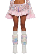 Sequin Faux Fur Trimmed Skirt - Pink