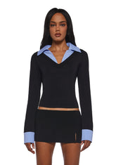 Eleanor Collared Long Sleeve Top - Striped