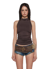 Cool Points Open Back Top - Brown