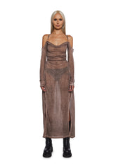 Downbeat Hooded Maxi Dress - Brown