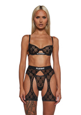 Playboy Flocked Bunny Chaps Set - Black