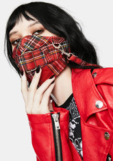 Red Plaid Super Straps Face Mask