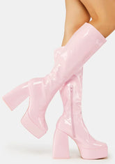 Pink Heartbeat Platform Knee High Boots