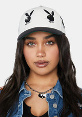 Playboy Rhinestone White 6 Panel Hat