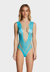 Bombshell Beauty Fishnet Bodysuit - Blue