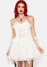 White Lace Strapless Mini Dress